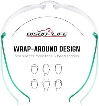 BISON LIFE Clear/Green Safety Glasses for Men & Women, ANSI Z87.1, 6 Pack