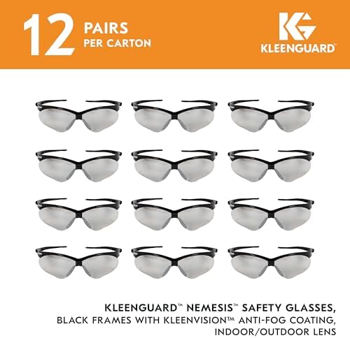 KleenGuard™ V30 Nemesis™ Safety Glasses (25685), KleenVision™ Anti-Fog Coating, Indoor/Outdoor Lenses, Black Unisex (Qty 12)