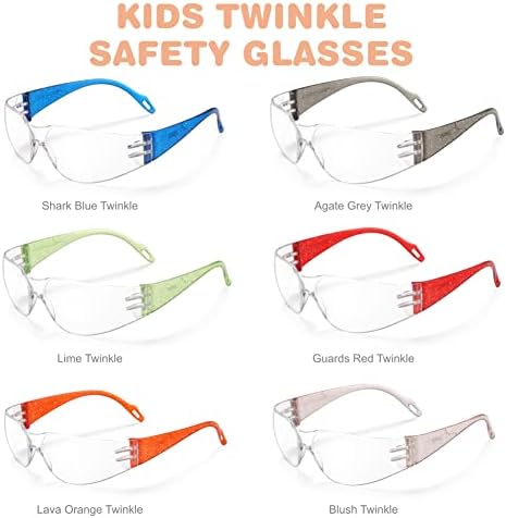 Kids Safety Glasses, Scratch, Impact Resistant Safety Goggles with Clear Lens Assorted Twinkle Color Frame, Eyewear for Lab, Sports,Shooting, Landscaping, Child Youth Size