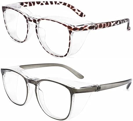 Alsenor Safety Glasses Anti Fog Goggles Protective Eyewear Blue Light Blocking Anti Dust UV Protection Glasses For Men Women (2 Pack(new-leopard+new-grey))