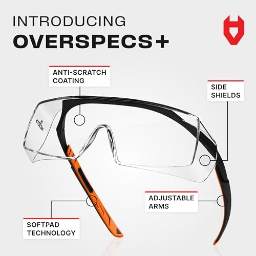 NoCry Safety Glasses Over Eyeglasses for Men and Women with Anti Scratch Lenses and Integrated Side Shields — Adjustable Temples with Anti-Slip Tips — 100% UV Protective Eyewear — ANSI Z87 (10-pack)