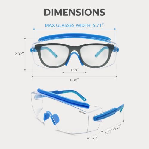 UKNOW Safety Goggles Over Glasses, Anti Fog Safety Glasses with Clear Wraparound Lens, ANSI Z87.1 Protective Eyewear