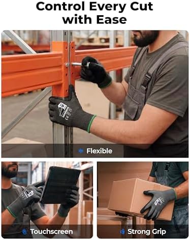 toolant ComfyCut A5 Cut Resistant Work Gloves, ANSI & EN388 Certified Protection with Second Skin Comfort, Fiberglass-Free, Touchscreen & Flexible Grip, for Woodworking, Warehouse, Assembly, Medium