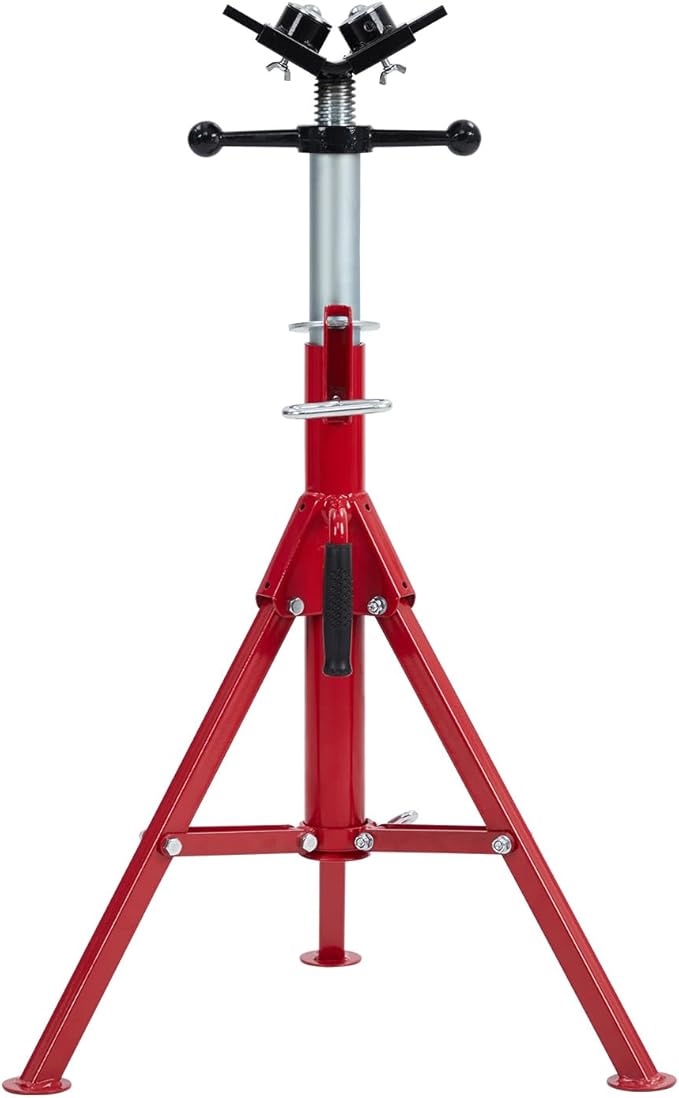 Pipe Jack Stand, Heavy Duty Jack Stand, Pipe Stand for Welding, V-Head with 2 Balls for Easy Movement of Items, Portable Folding Legs, for 1/8-12 Inch Pipe, Adjustable Height 28-52 Inches