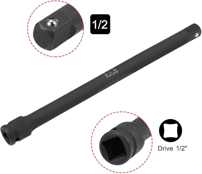 uxcell 1/2" Drive by 10" Impact Extension Bar for Use with Air Impact Wrenches, Breaker Bars, Ratchets, CR-MO Steel