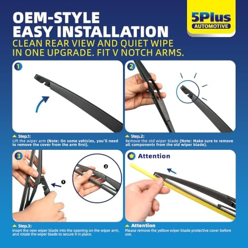5 PLUS RearQuiet 12 Inch Rear Wiper Blade,OEM Replacement Rear Window Wiper