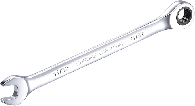 uxcell 11/32 Inch Ratcheting Combination Wrench SAE 72 Teeth 12 Point Ratchet Box Ended Spanner Tools, Cr-V