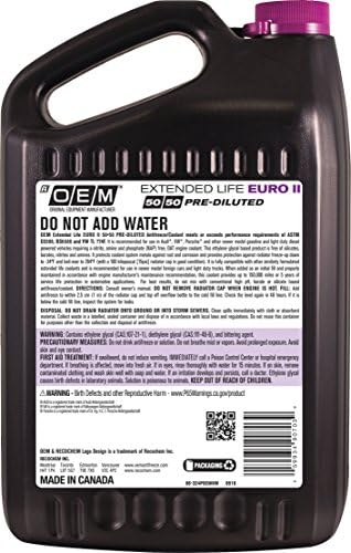 OEM Recochem European Vehicles Premium Antifreeze 50/50 Extended Life Coolant Purple, 1 Gallon, 4 Pack