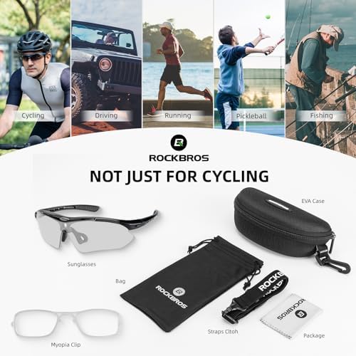 ROCKBROS Photochromic Pickleball Glasses Men Women UV400 & Head Strap
