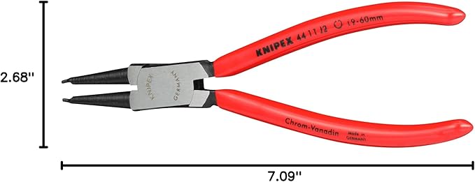 KNIPEX Tools - Circlip Pliers, Internal, Straight, 3/4"-2 23/64" Bore Dia. (4411J2), 7.25