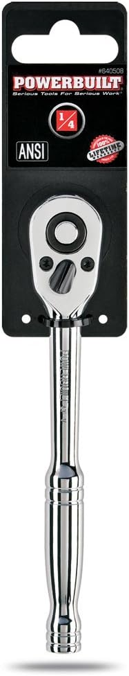 Powerbuilt 1/4-Inch Drive 6 Gear-To-Gear Quick-Release Ratchet Handle – Chrome Vanadium Steel with Mirror Finish – Spiral Machined Handle – 640508