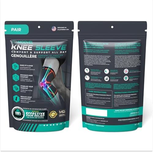 Modvel Compression Knee Brace for Women & Men - 2 Pack Knee Brace for Running Knee Pain, Knee Support Compression Sleeve, Workout Sports Knee Braces for Meniscus Tear ACL & Arthritis Pain Relief
