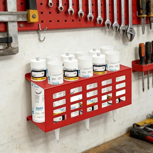 Metal Wall Mount Caulk Tube Holder Rack, Red