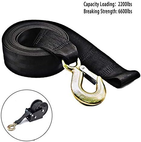 Boat Winch Strap, Heavy Duty Tow Straps with Hook and Loop End for Boat, Trainler, Wave Runner, Fishing Jet Ski,Towing Replacement Securing Tie Down Marine - 2" x 20', Break Strength 6600lbs