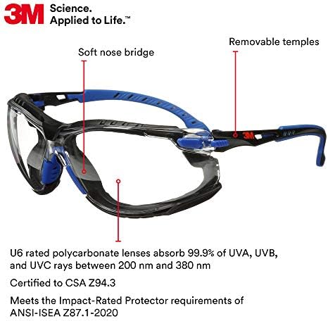 3M Safety Glasses, Solus 1000, Scotchgard Clear Lens, Blue/Black Frame
