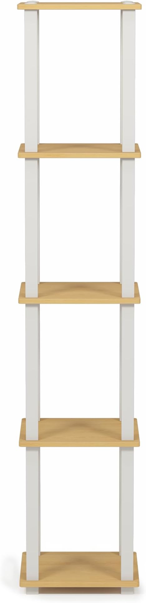 FURINNO Turn-S-Tube 5-Tier Corner Square Rack Display Shelf, Beech/White