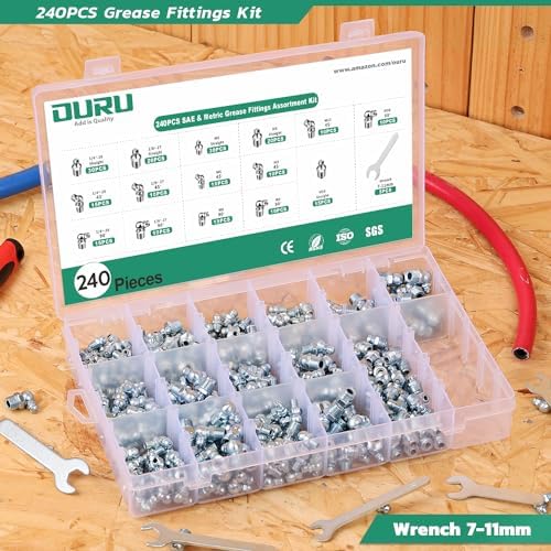 OURU 240PCS Grease Fittings Assortment Kit, SAE & Metric with Wrench Kit