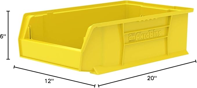 Akro-Mils 30280 Super-Size AkroBins Plastic Storage Bins, Space-Saving Stackable Bins for Garage, Classroom, Warehouse Organization, 20" L x 12" W x 6" H, Yellow, 4-Pack