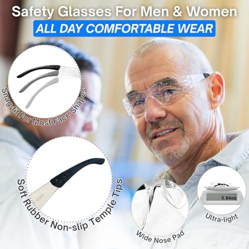 Safety Glasses Ansi Z87.1 Clear Safety Glasses Bulk Impact Scratch Resistant Lens Protective Eyewear for Men Women