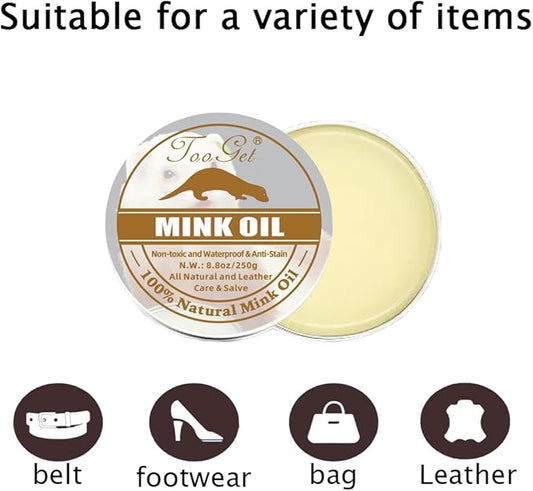 TooGet Mink Oil for Leather Care - 8.8 OZ Conditioner & Cleaner Kit, Restorer for Boots, Shoes, Purses & Belts