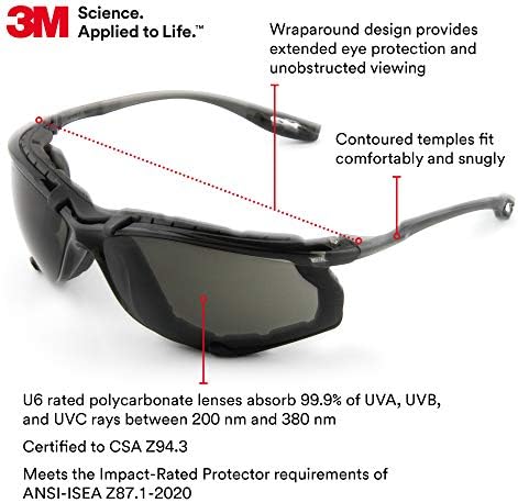 3M Safety Glasses, Virtua CCS, Anti-Fog Gray Lens, Black Frame, ANSI Z87
