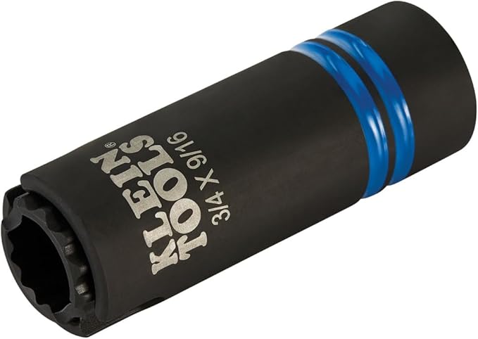 Klein Tools 66031 3-in-1 Slotted Impact Socket, 12-Point Deep Sockets, Coaxial Spring Loaded, 3/4 and 9/16-Inch Hex Sizes, 1/2-Inch Drive