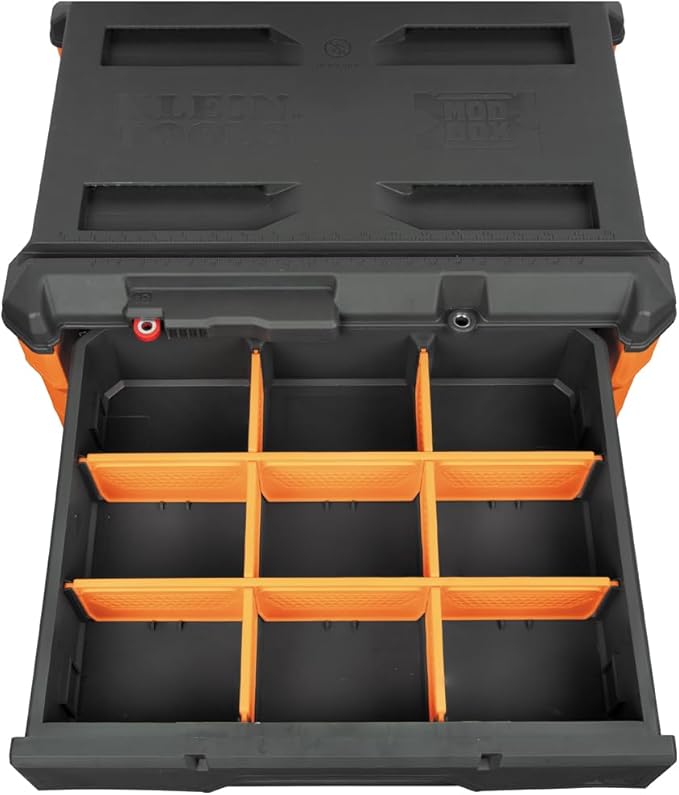 Klein Tools 54801MB MODbox Rolling Drawer Tool Box, Heavy-Duty Double Drawer Tool Organizer, Deep Stackable Set