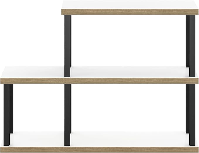 Furinno Turn-N-Tube No Tools Decorative Display Shelf, 3-Tier Ladder, Solid White/Black