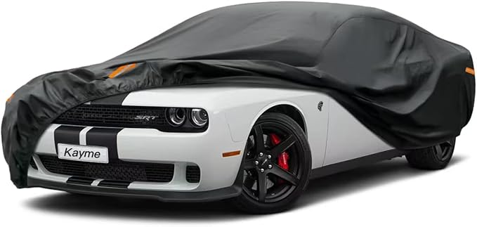 Kayme 7 Layers Car Cover Custom Fit for Dodge Challenger SXT SRT R/T GT Demon Hellcat (2008-2025) Waterproof All Weather for Automobiles, Outdoor Full Cover Rain Sun UV Protection.Black
