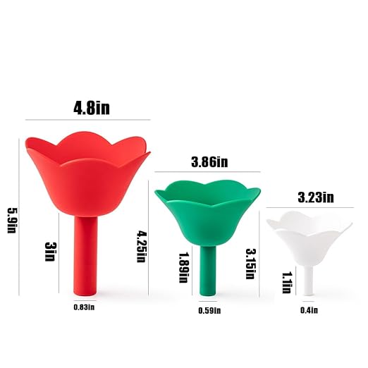 Silicone Flower Kitchen Funnel Set, Red and Green, Collapsible Christmas Tree Design, 3-Piece for Liquid Transfer and Bottle Filling