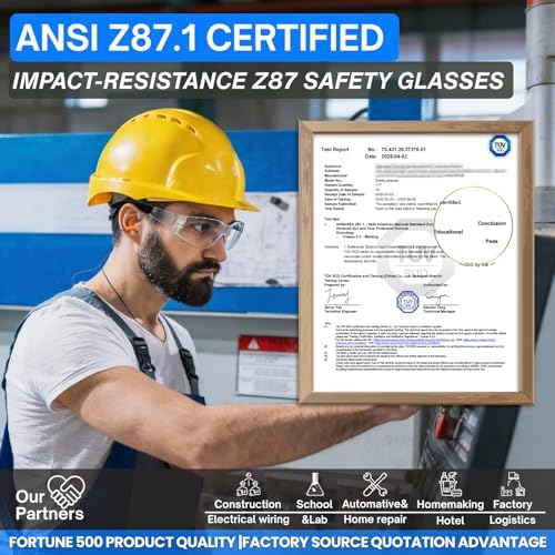 Safety Glasses Ansi Z87.1 Clear Safety Glasses Bulk Impact Scratch Resistant Lens Protective Eyewear for Men Women