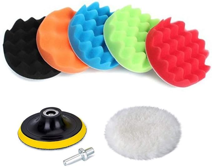 Yesallwas Car Foam Drill Polishing Pad Kit 8Pcs,4 Inch Buffing Pads Kits Drill Buffer Attachment,Thin Sanding Sponge for Drill Buffing,Car Sanding,Polishing,Waxing,Cleaning Set (4 Inch)