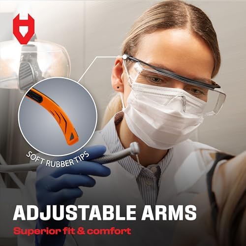 NoCry Safety Glasses Over Eyeglasses for Men and Women with Anti Scratch Lenses and Integrated Side Shields — Adjustable Temples with Anti-Slip Tips — 100% UV Protective Eyewear — ANSI Z87 (10-pack)