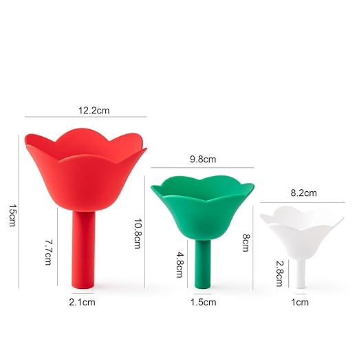 Flower-Shaped Leak-Proof Silicone Funnel Set (3-Piece) - Funnels for Kitchen Liquid/Oil/Powder Transfer, Cute Floral Design for Home, Travel & Crafts