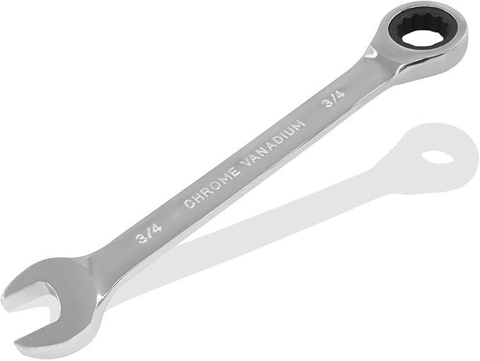 3/4 Inch Ratchet Wrench Imperial Ratcheting Combination Wrench, 12 Point, 72 Teeth for Projects SAE Tight Spaces