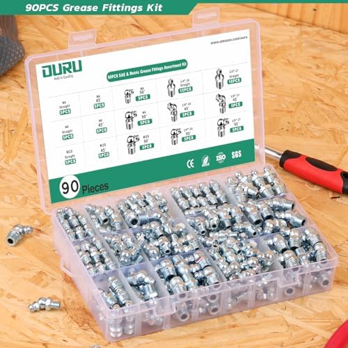 OURU 90PCS Grease Fittings Assortment Kit, SAE & Metric with Wrench Kit