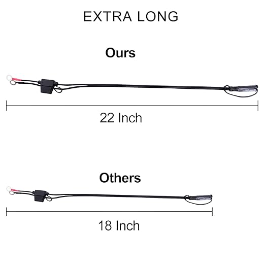 TOPDC 22" 10A Fused Ring Terminal 6 PCS Harness Quick Connect Extention Cord for Battery Charger/Maintainer (Pack of 2)