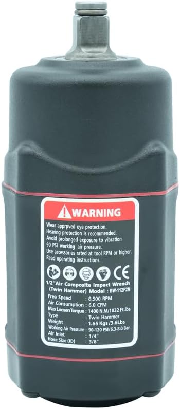 BESWELL® 1/2" Light Weight Balance Weight High Torque Air Impact Wrench with Up to Real 1033 Foot-Pounds Max Loosen Torque Output-BW-112F2N