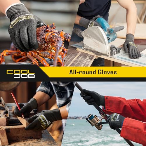 COOLJOB A5 Fiberglass Free Cut Resistant Gloves for Men, Touchscreen, Grip Nitrile Coated, No PFAS, Non Slip, Soft & Durable