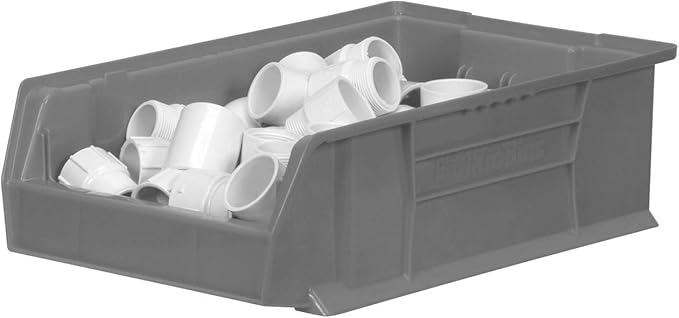 Akro-Mils 30280 Super-Size AkroBins Plastic Storage Bins, Space-Saving Stackable Bins for Garage, Classroom, Warehouse Organization, 20" L x 12" W x 6" H, Grey, 4-Pack