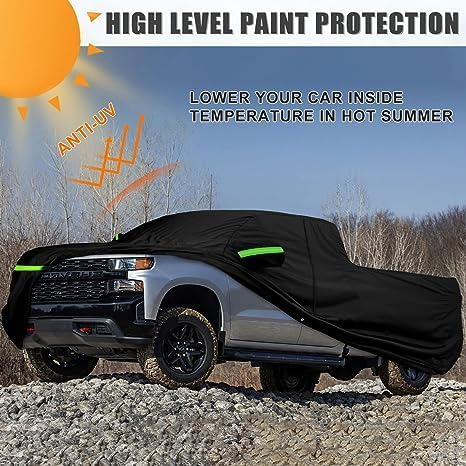Waterproof Car Cover 236×82×81in Compatible with Chevrolet Silverado & GMC Sierra 1500/2500/3500 2014-2025, 420D All Weather Car Cover with Zipper Door for Snow Rain Dust Hail Protection