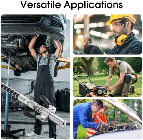 10PCS Grease Gun Accessory Kit, Universal 1/8 NPT Coupler with 12 Inch Hose, Fine & Coarse Needles, 90 Degree Adapter, Dispenser Tip for Automotive Industrial Lubrication