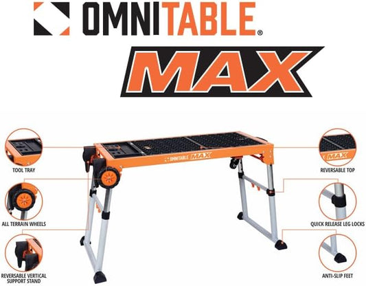 Disston OmniTable Max Heavy Duty Portable Workbench Worktable Scaffold Creeper Dolly with Easy-to-use Adjustable Legs. Table Holds up to 440Lbs