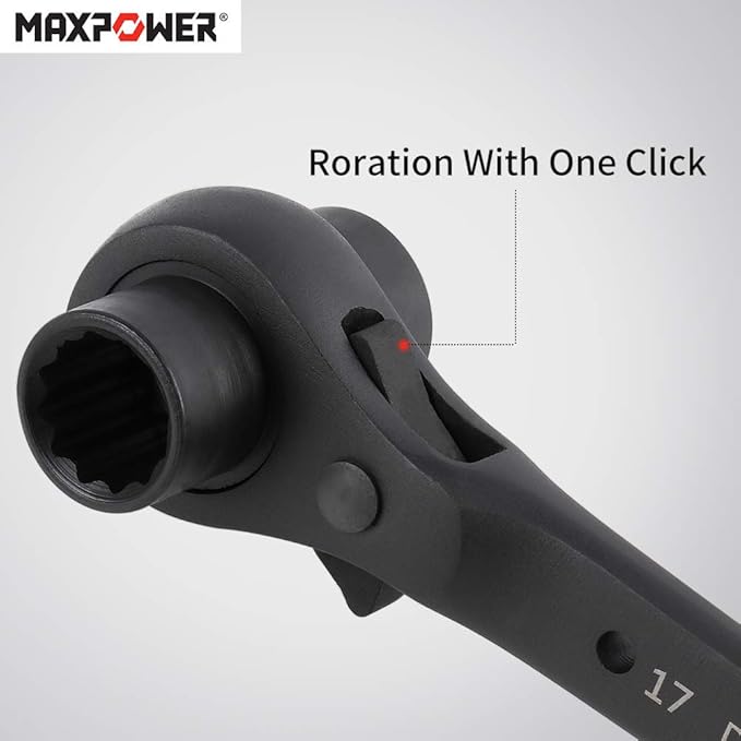 MAXPOWER 2PCS Scaffold Wrench Set, Dual Socket Scaffold 7/8 inch x 3/4 inch, and Metric 17 mm x 19 mm Spud Ratchet Scaffolding Tool