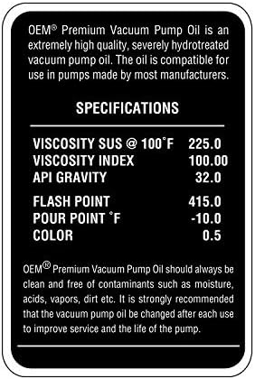 OEMTOOLS 24399 Vacuum Pump Oil, 8 oz, Hydrotreated, 8oz Vacuum Oil Change Tool Accessory, Widely Compatible for Fluid Pump, Automotive, Electrical, and Mechanical Systems