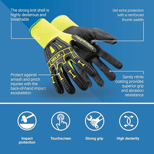 HexArmor Helix Impact Resistant & A1-A9 Cut-Resistant Work Gloves – High-Dexterity Nitrile Grip Industrial Safety Gloves