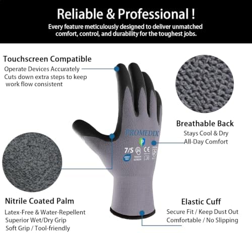 PROMEDIX P Nitrile Coated Work Gloves,MicroFoam Safety Work Gloves Men,Seamless Knit Nylon&spandex Gloves with Grip