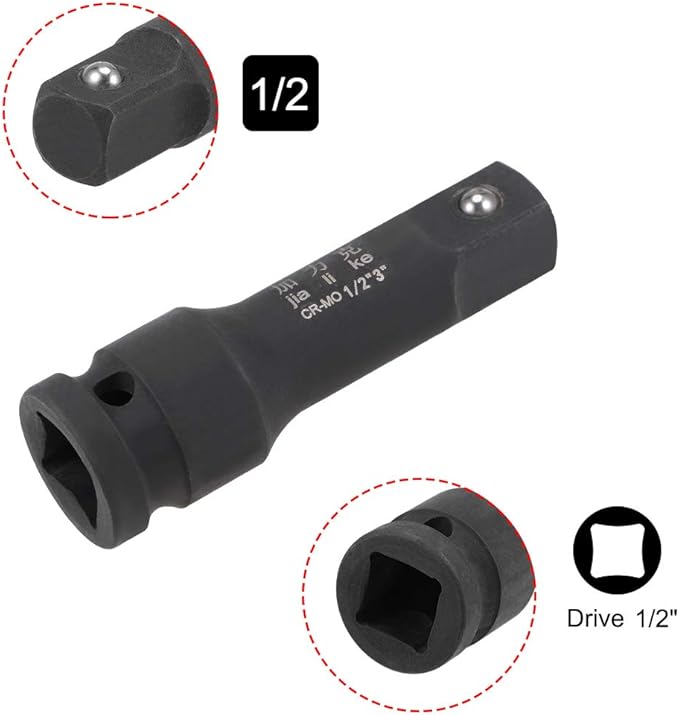 uxcell 1/2" Drive by 3" Impact Extension Bar for Use with Air Impact Wrenches, Breaker Bars, Ratchets, CR-MO Steel