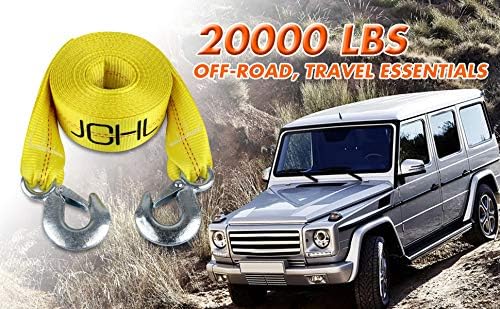 Nylon Tow Strap with Hooks 2”x20’ Car Vehicle Heavy Duty Recovery Rope 20,000 lbs Capacity Tow Rope for Car Truck Jeep ATV SUV