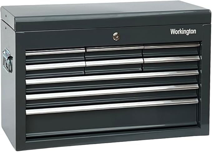 Workington Portable Metal Tool Chest with 9 Drawers, 24" 9-Drawer Tool Chest Cabinet with Ball Bearing Drawer Slides, Steel Tool Storage Box Organizer 4006 Gray